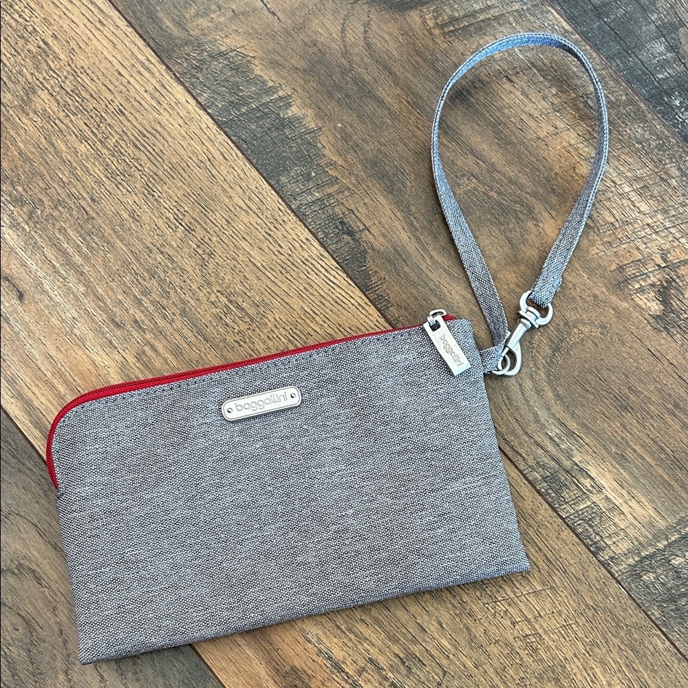 Baggallini Gray Wristlet with Red Accents